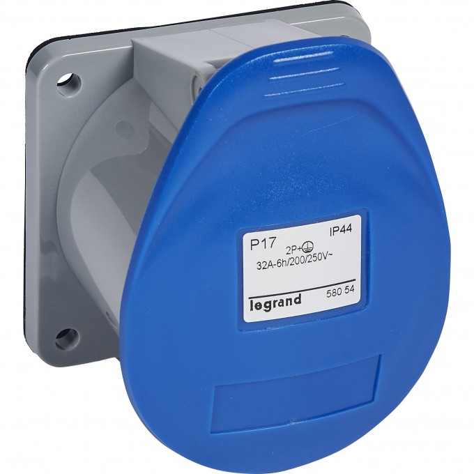 Встраиваемая прямая розетка LEGRAND P17 Tempra Pro с уменьшенным фланцем IP 44 200/250 В 32 A 2К+З 058054