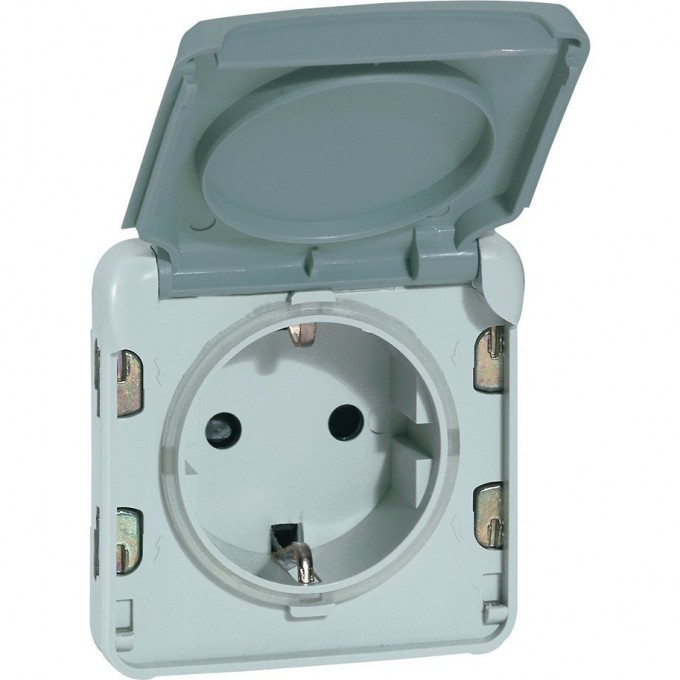 Розетка LEGRAND 2К+З безвинт. зажимы немецкий стандарт Программа Plexo серый 16 A 250 В серый 069570