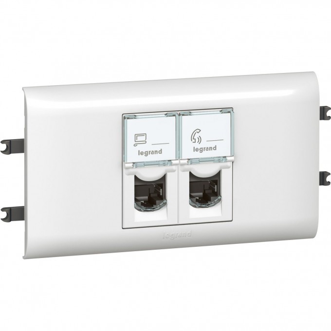 Розетка LEGRAND 2 x RJ 45 Программа Mosaic с рамкой и суппортом для DLP с крышкой 65 мм категория 6 UTP белый 078663