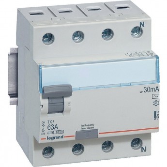 Выключатель дифференциального тока LEGRAND TX³ 4П 25 А тип AC 30 мА 4 модуля белый Выключатель дифференциального тока LEGRAND TX³ 4П 25 А тип AC 30 мА 4 модуля белый