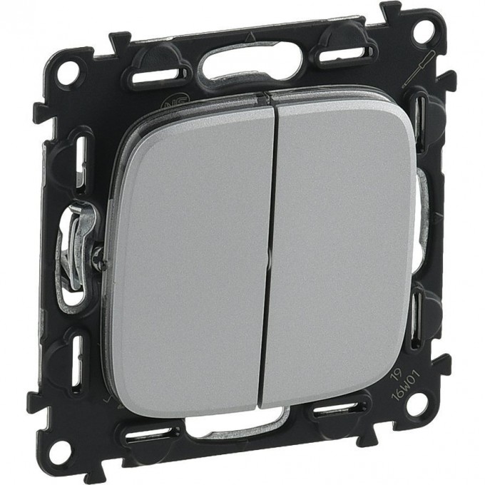 Выключатель Valena ALLURE двухклавишный 10А 250В с лицевой панелью безвинтовые зажимы алюминий 752905