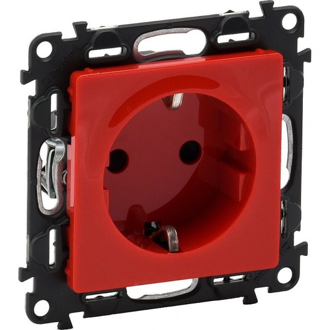 Силовая розетка LEGRAND Valena LIFE 2К+З 16А 250В с защитными шторками безвинтовые зажимы с лицевой панелью красный 753129