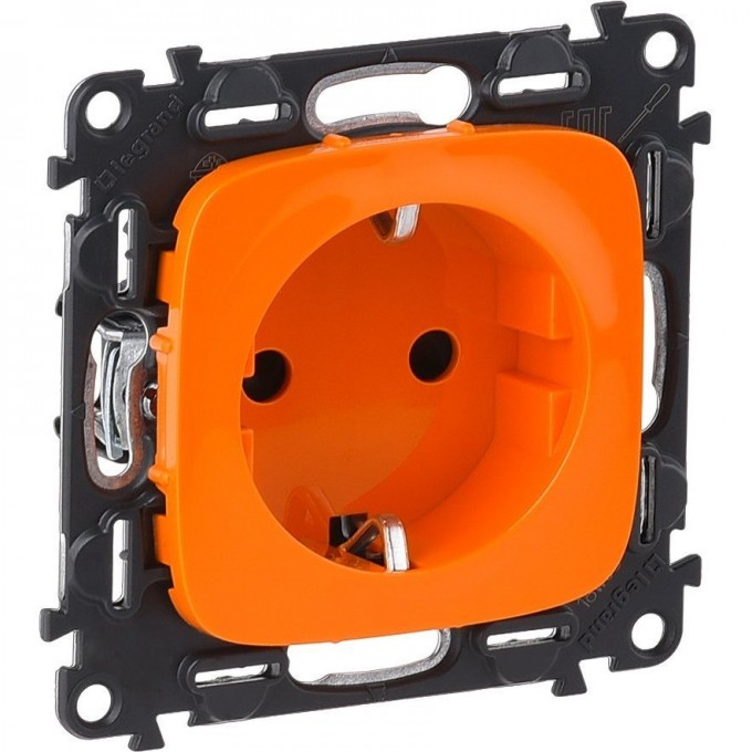 Силовая розетка LEGRAND Valena ALLURE 2К+З 16А 250В с защитными шторками безвинтовые зажимы с лицевой панелью оранжевый 754981