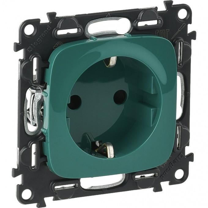 Силовая розетка LEGRAND Valena ALLURE 2К+З 16А 250В с защитными шторками безвинтовые зажимы с лицевой панелью зеленый 754982