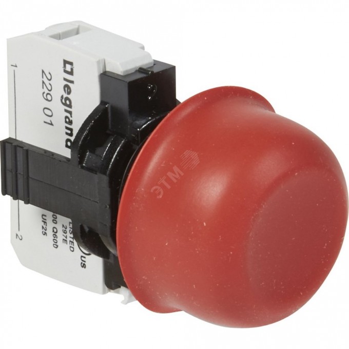 Кнопка грибовидная в сборе LEGRAND с потайным толкателем, защитным колпачком, НЗ 023711