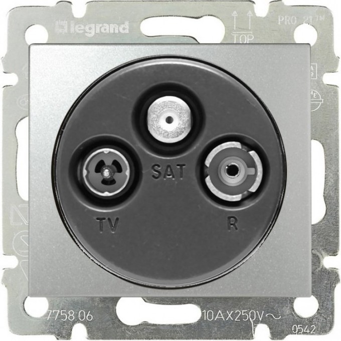Розетка LEGRAND TV-FM-SAT Valena проходная 14 дБ 2400 МГц алюминий 770137