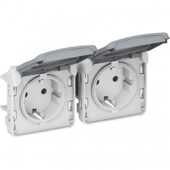 Розетка двойная LEGRAND Plexo 2х2К+З 16А горизонтальная, с автоматическими зажимами, IP55, серый