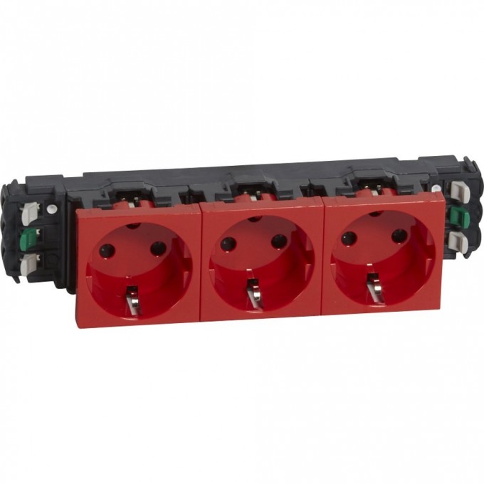 Розетка LEGRAND Mosaic 3х2К+3 для кабель-каналов, автоматические клеммы, с механической блокировкой, красный. 77423
