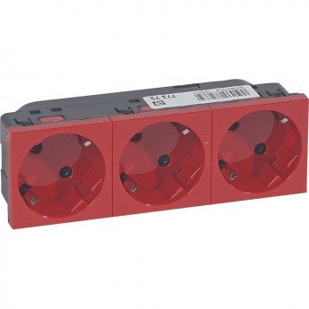 Розетка LEGRAND Mosaic 3х2К+З немецкий стандарт, с отверстиями под 45°, красная