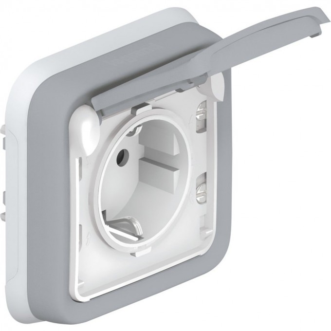 Розетка LEGRAND Plexo с заземлением 16A, с винтовыми зажимами, IP55, в сборе с рамкой, серый 69833