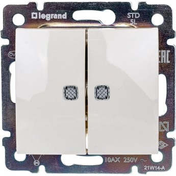 Выключатель LEGRAND Valena двухклавишный с подсветкой 10А слоновая кость Выключатель LEGRAND Valena двухклавишный с подсветкой 10А слоновая кость